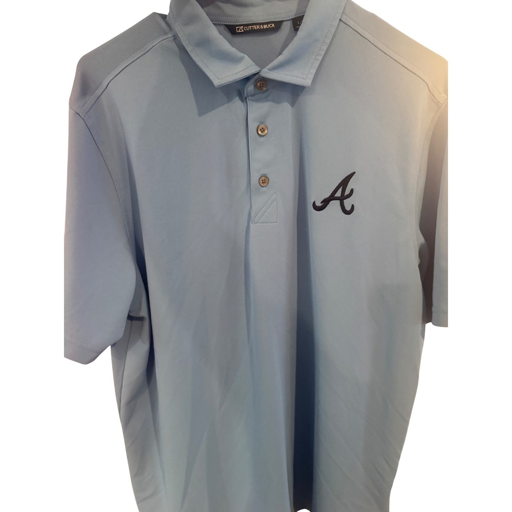 Cutter & Buck Atlanta Braves Polo Shirt Mens Large Light Blue MLB Golf Mesh Top